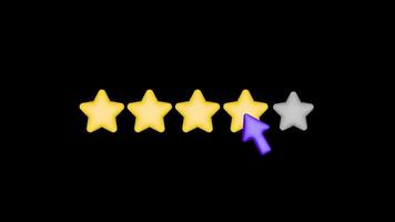 4 star rating emoji animation 4k transparent background. Customer rating feedback concept. 3d rendering video