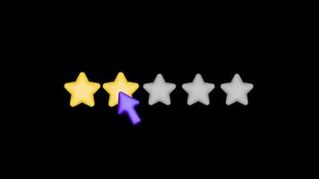 Two star rating emoji animation 4k transparent background. Customer rating feedback concept. 3d rendering video