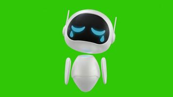 Cute 3D mini Robot character animation with sad and crying movement. Green screen background. Perfect looping. Artificial intelligence virtual assistant robot. video