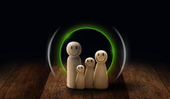 Wooden doll figures isolated on table. Insurance coverage concept photo