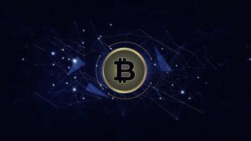 bitcoin on dark background with dots and lines photo