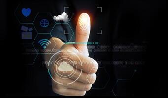 a person in a suit holding a finger up with a finger on it photo