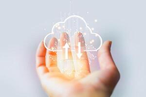 cloud computing concept with hand holding a cloud computing concept with hand holding a cloud computing concept with hand photo