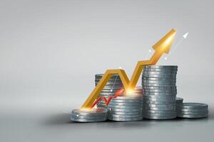 a stack of coins with an upward arrow photo