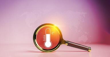 Global warming and greenhouse effect concepts. Close-up of hot degree weather thermometer high temperature icon photo