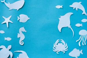 Fish copy space background in paper cut out craft photo