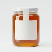 A mock honey jar with a plain white label isolated on white photo