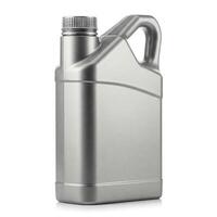 A plain grey engine oil canister isolated on white. Mockup concept photo