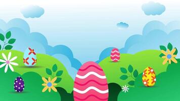 Looping Animation Happy Easter day with spring theme, Easter eggs decoration and beautiful flowers. for Easter celebration elements and good friday video