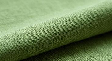 Green linen fabric texture close up for textile design and decoration photo