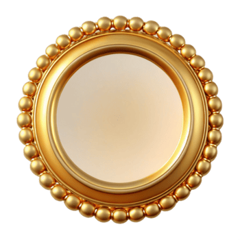 timeless creative Circular golframe with beadeedge, glossy finish, reflecting a soft light source, front view, isolateon transparent background,high-resolution product photography masterfully captured png