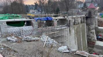 The ongoing construction progress on a project site during the beautiful time of dusk photo