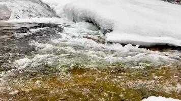 The Gorgeous Process of Melting Snow Above a Flowing and Beautiful Stream in Winter Time photo
