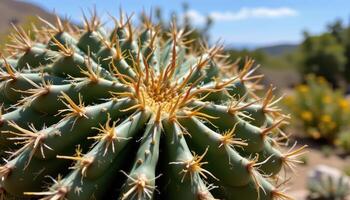 close up view of cactus spines forming geometric patterns in an isolated natural setting. photo