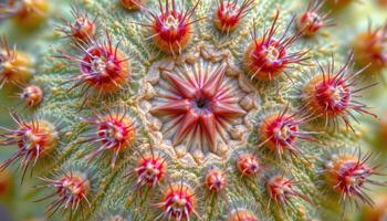 close up view of cactus skin with vibrant chlorophyll patterns under high detail. photo