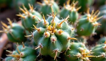 close up view of cactus with discolored tips due to sun exposure and age. photo