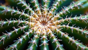 close up view of a cactus revealing symmetrical fractal like patterns along its arms. photo
