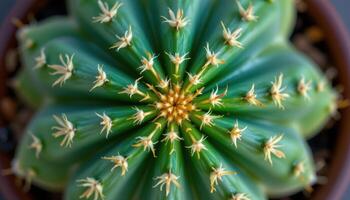 close up view of a cactus with radial symmetry viewed from its topmost point. photo