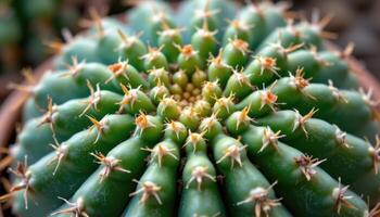 close up view of a cactus with tightly packed pads forming a dome like organic structure. photo