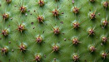 close up view of cactus skin featuring subtle indentations and spines arranged in a tight grid. photo