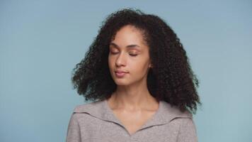 Woman shaking head in disapproval gesture video