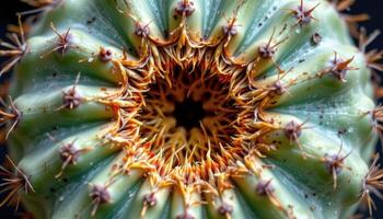 close up view of a cactus with a cracked pad revealing the thick, fibrous interior. photo