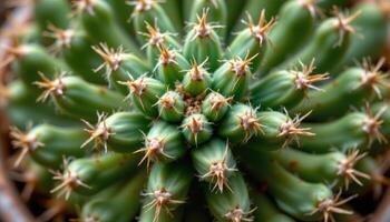 close up view of a cactus displaying unique geometry through stacked vertical forms. photo