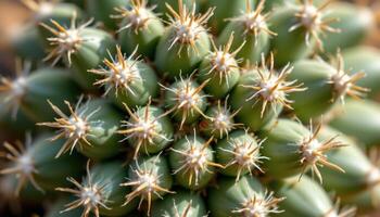close up view of a desert cactus showing clear segmentation and subtle color gradients across its body. photo