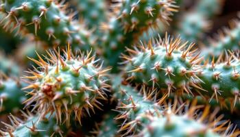 close up view of cactus arms branching out and forming spiral patterns with razor sharp needles. photo