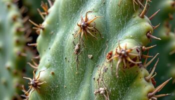 close up view of a cactus pad with darkened scar tissue from past injuries. photo