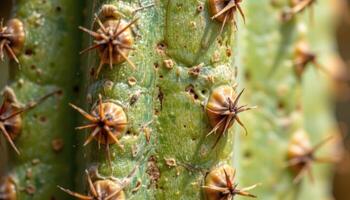 close up view of cactus flesh that is bruised and scarred, telling stories of harsh desert life. photo
