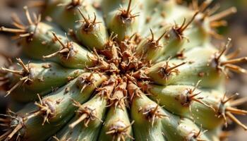 close up view of an aged cactus with weathered skin and broken needles from harsh desert winds. photo