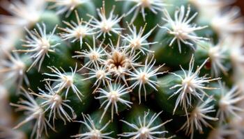 close up view of a cactus covered in tiny white hairs, creating a soft texture despite its sharp nature. photo