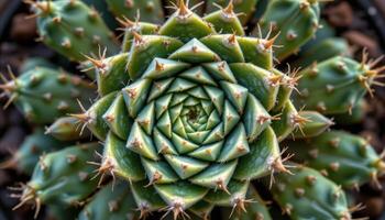 close up view of a cactus forming a near perfect spiral when viewed from above. photo