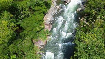 Scenic Aerial View from River Through Jungle to Andes Mountains, Pance River, Farallones de Cali, Colombia video