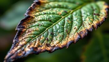 close up view of leaf edges burned slightly by sun exposure, showing texture variation. photo
