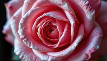 close up view of layered petals on a blooming rose with velvety textures and shadows. photo