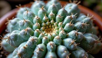 close up view of a cactus like succulent with thick textured ridges. photo