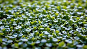close up view of a dense bed of microgreens in early growth stages with vibrant energy. photo