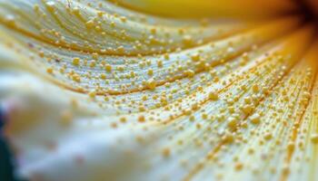 close up view of a yellow flower petal dotted with tiny imperfections. photo
