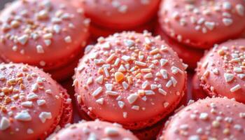 close up view of iced macarons with frosted tops and sugar crystals catching light. photo