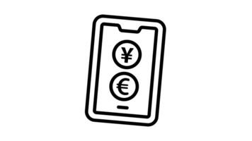 Animated smartphone displays yen and euro symbols for currency exchange video