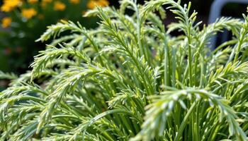 close up view of fennel fronds swaying gently in the garden breeze. photo