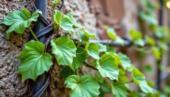 close up view of a vine wrapping around a metal trellis with tight spiraling growth. photo