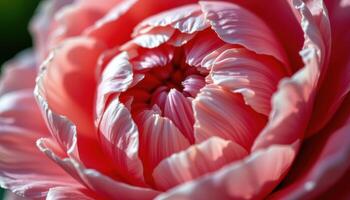 close up view of a peony petal's texture highlighted by soft afternoon light. photo