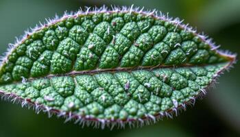 close up view of a fuzzy sage leaf surface, showing velvety texture and fine white hairs. photo