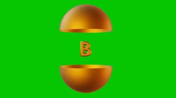 Golden 3D Alphabet A Emerging from Shell on Green Screen video