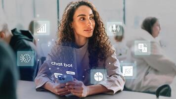 Engaging conversation about technology trends with a focus on chatbots and digital innovation in a modern workspace photo