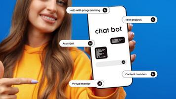 Exploring the features of an AI chatbot through a smartphone demonstration in a vibrant setting photo
