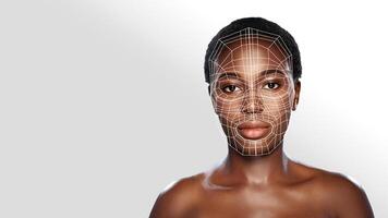 3D facial mapping showcasing detailed facial structure on a model against a simple backdrop photo